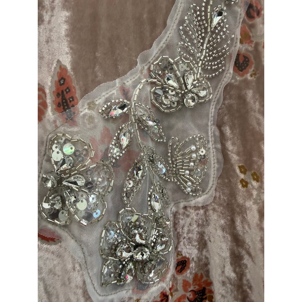 POL Velvet Floral Lace Beaded Sequin Crystal Romantic Boho Button Front Top Sz L - Picture 8 of 15